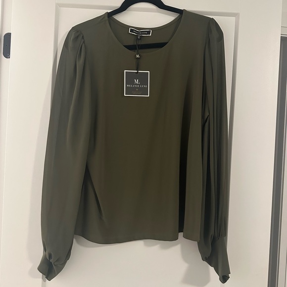 Melanie Lyne Tops - NWT- Olive Blouse for Women with Mesh Sleeves Melanie Lyne